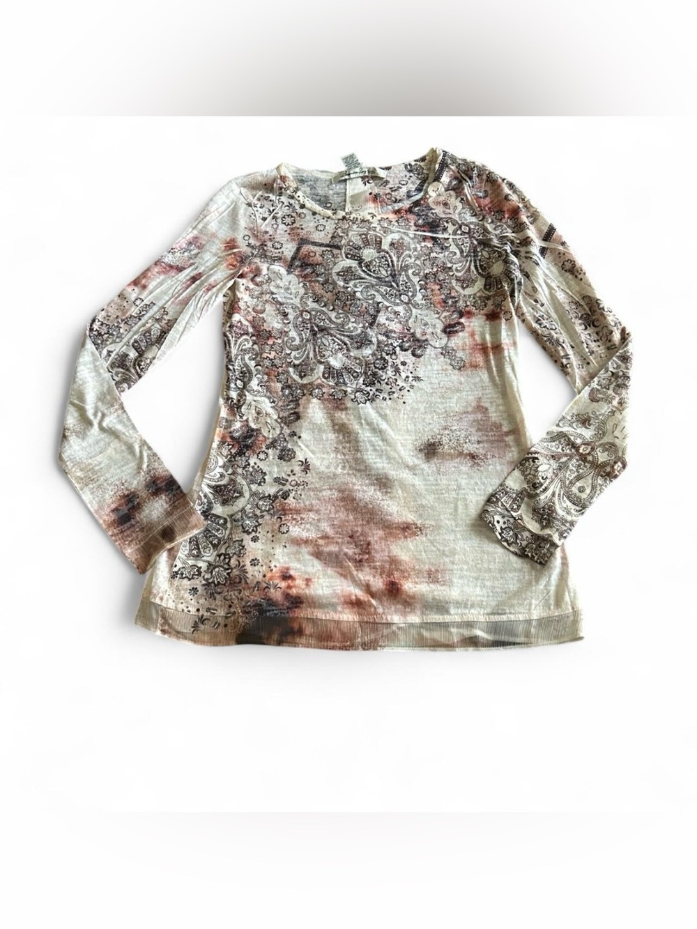 american rag cie cream and multi-color patterned long sleeve top